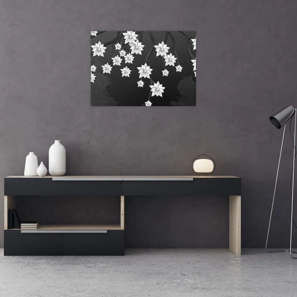 Obraz na szkle - Kwiaty na gałęziach (70x50 cm)