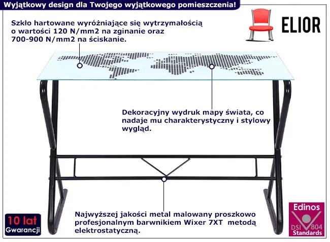 Szklane biurko z nadrukiem mapy świata - Feryso 4X