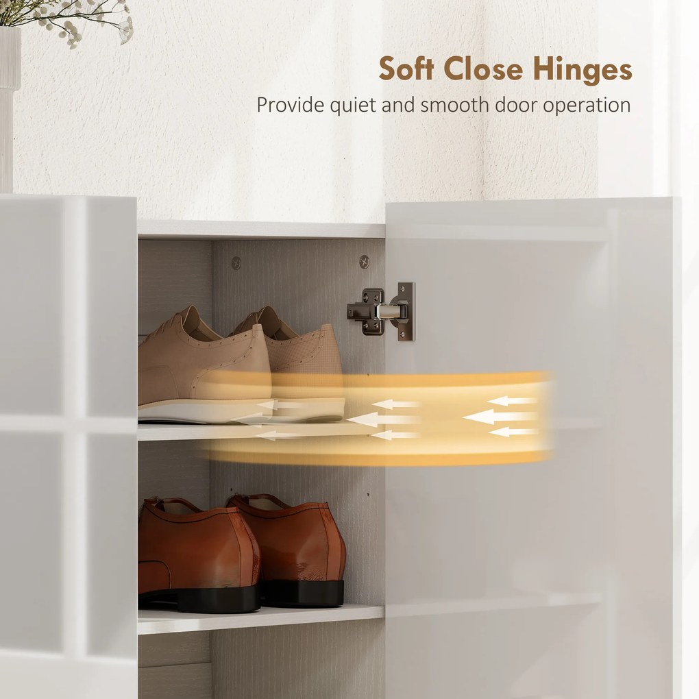 HOMCOM Szafka na buty z 10 półkami na 25-30 par butów, Otwory wentylacyjne, Drzwi z funkcją Soft-Close, MDF, Biały