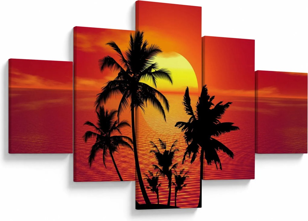 Obraz sylwetki wyspy z palmami (125x70 cm)