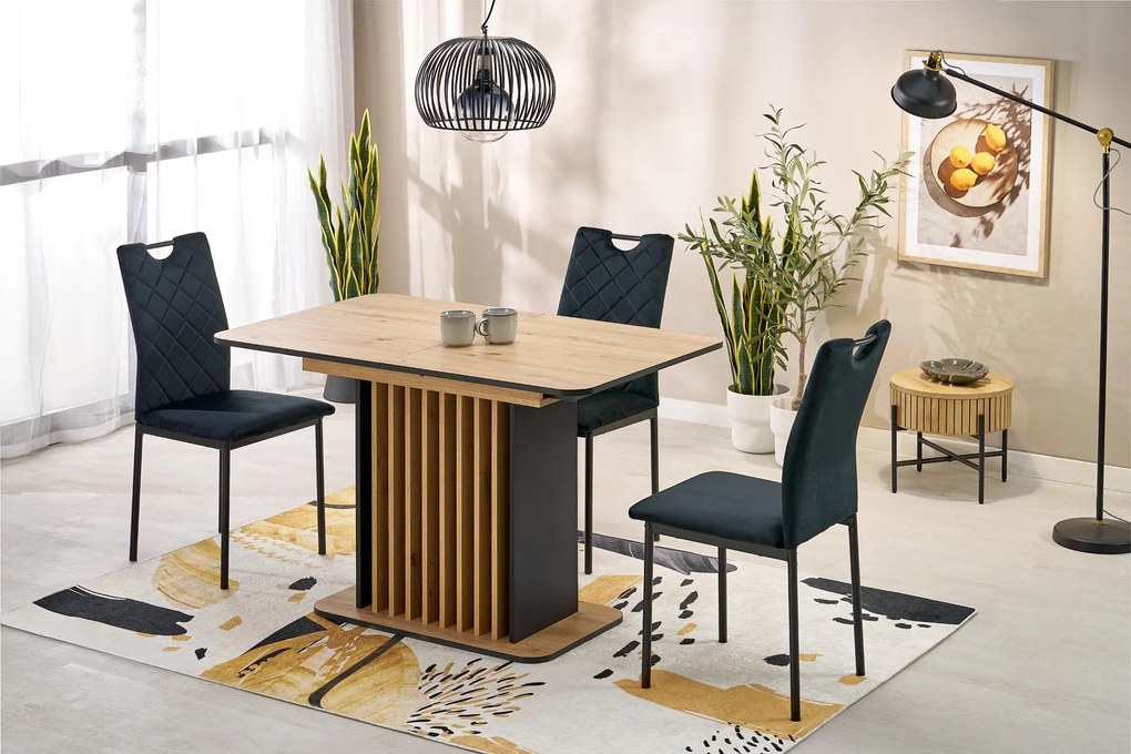 Stół do jadalni rozkładany płyta dąb artisan/czarny 120-158/77/77 cm WILSON
