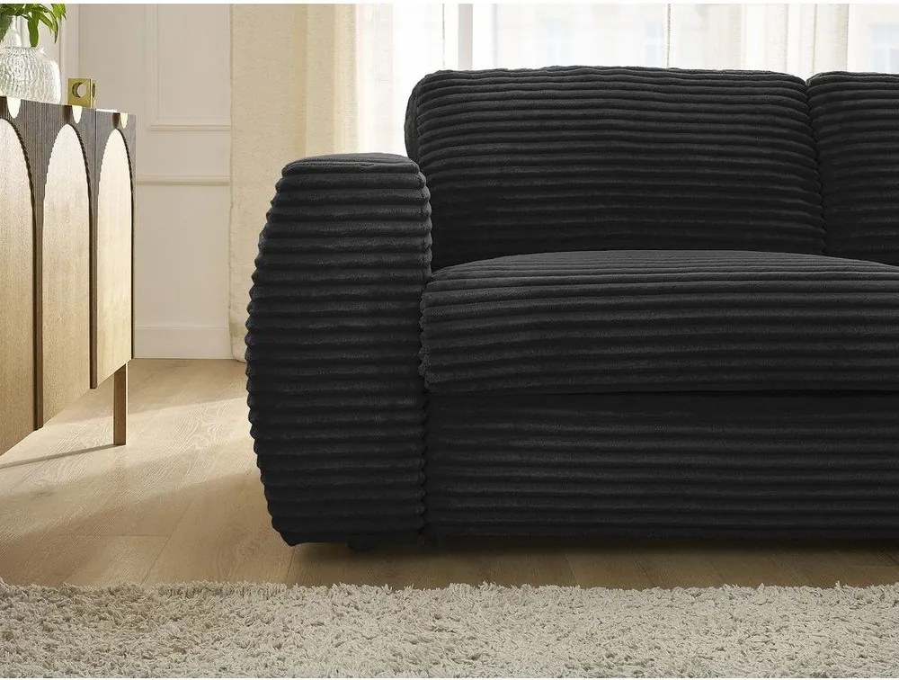 Czarna sztruksowa rozkładana sofa do spania 220 cm Hugo – Bobochic Paris