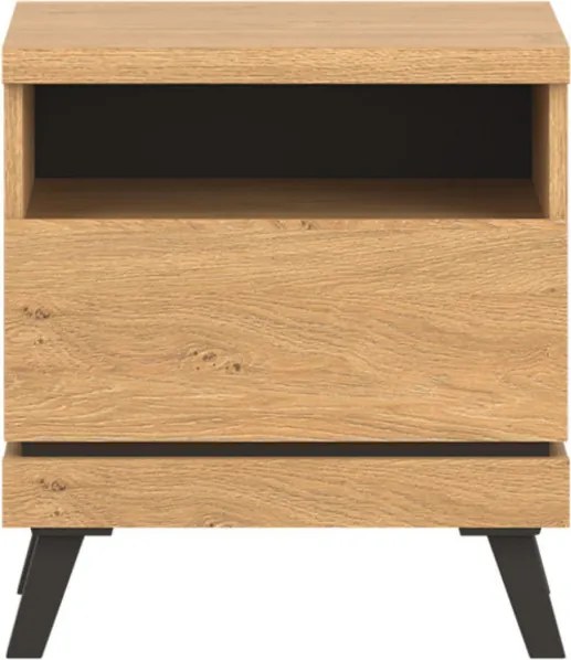 Szafka Nocna z Szufladą do Sypialni CANTE 52 cm Dąb kamienny / czarny Loft