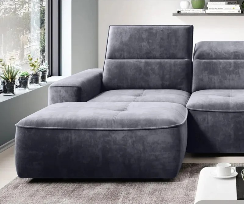 Narożnik COLOMBO Mini Prawostronny z elektryczną funkcją spania pojemnikiem PALLADIUM 16 Ciemny szary WERSAL