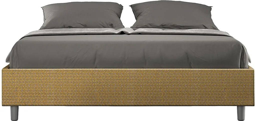 Łóżko wyposażone w stelaż z listwami tapicerowane 160x190 tkaniny Labirinto 06 Żółty Azelia