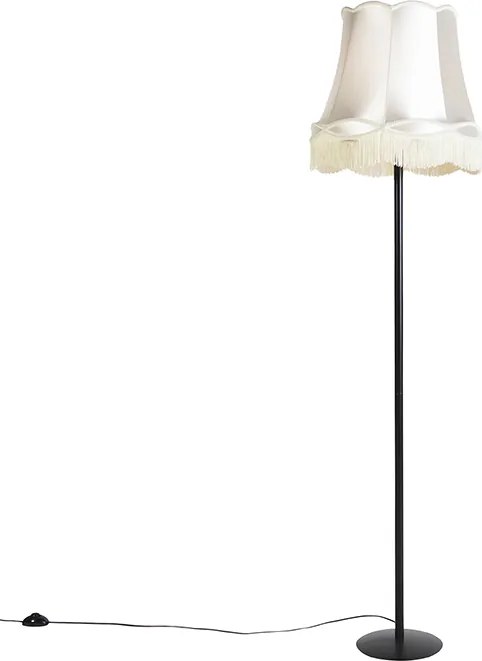 Lampa podłogowa retro czarna z abażurem w stylu babci kremowym 45 cm - Simplo