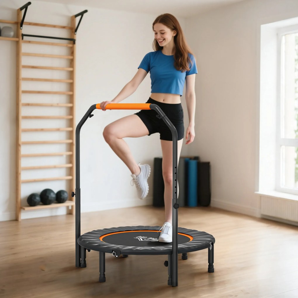 HOMCOM Trampolina Fitnessowa, Składana, Uchwyt Regulowany, Ø102 x 123H cm, do 100 kg, Czarna