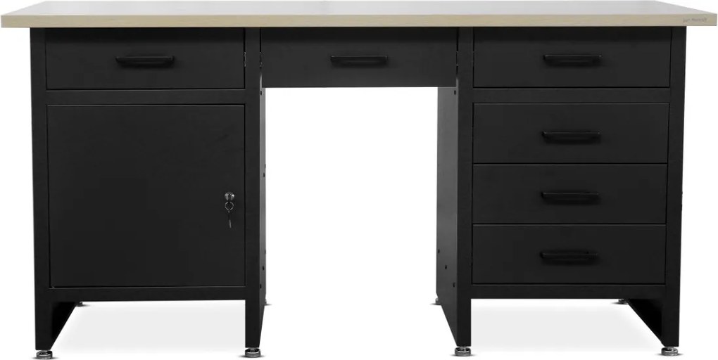 Szeroki stół warsztatowy z szafką i szufladami Frank czarny