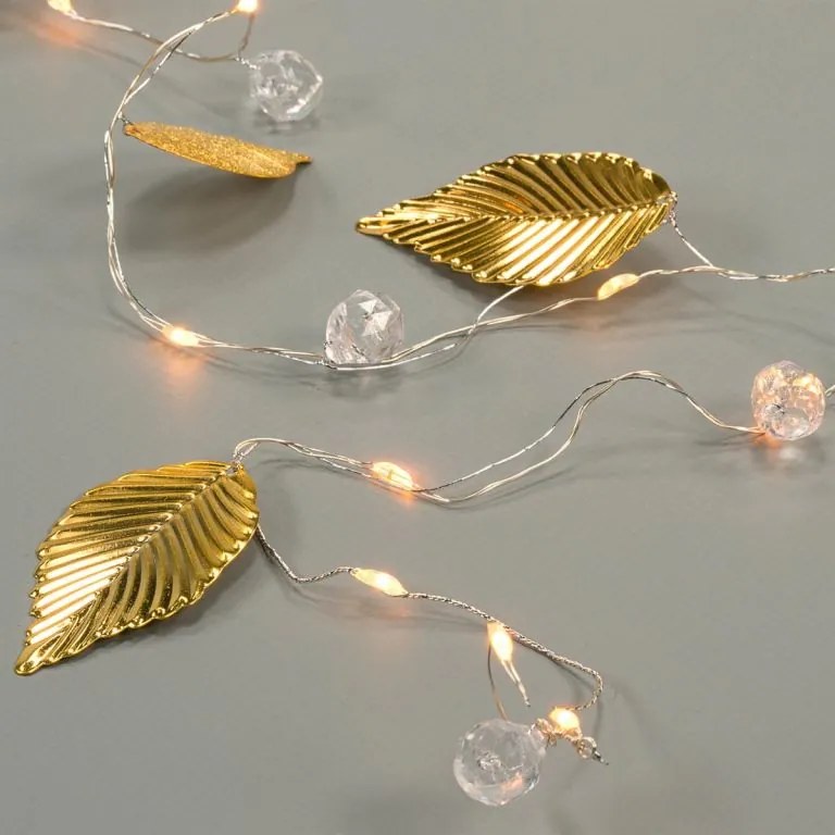 Oświetlenie perełkowe i złote listki, 20 diod LED, ciepła bi