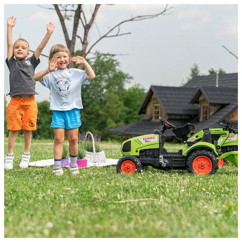 Falk traktor claas z przyczepą i łyżką na pedały