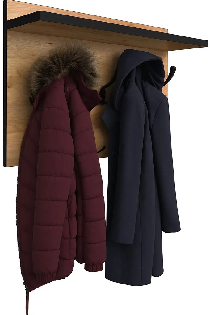 Wieszak Ścienny Czarny Z Półką Na Ubrania Dąb Craft + P0-F94