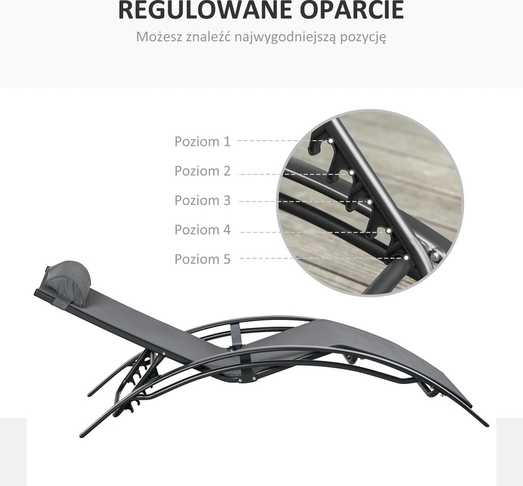 Outsunny Leżak Ogrodowy do Opalania Ciemnoszary Stylowy i Wygodny 170x64x82cm | Aosom PL