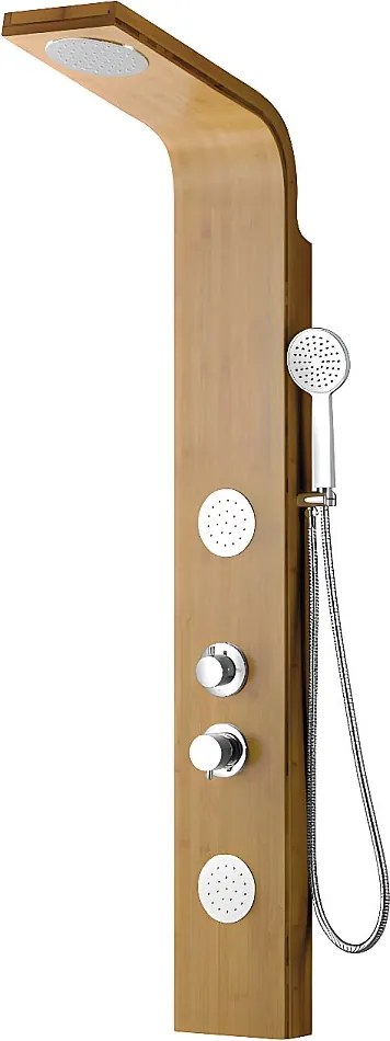 Panel prysznicowy z hydromasażem TISSIA, funkcja tropikalnego deszczu, bambusowy panel – 20 × 140 cm