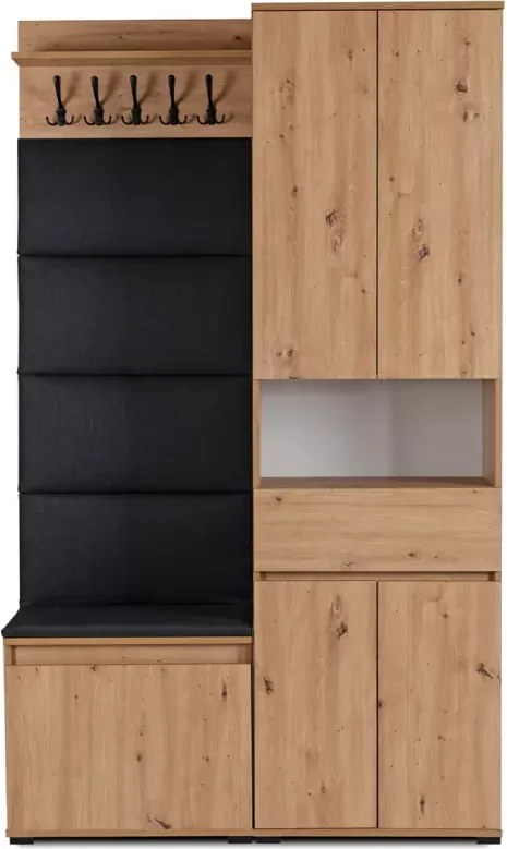 Szafka na buty z siedziskiem + wieszak + słupek Suspended 120 cm grafit/dąb artisan