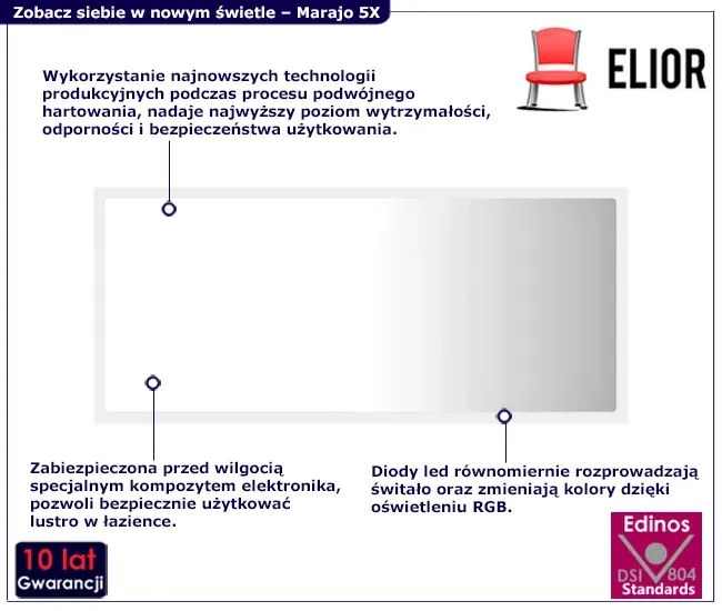 Prostokątne wiszące lustro białe LED Ampi