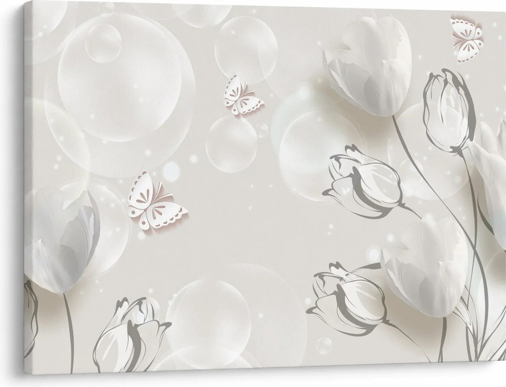 Obraz - Tulipany między bąbelkami (70x50 cm)