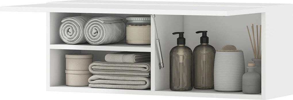HOMCOM Szafka łazienkowa wisząca z unoszonymi drzwiami, siłownik gazowy, półka 80 x 25 x 30 cm biały