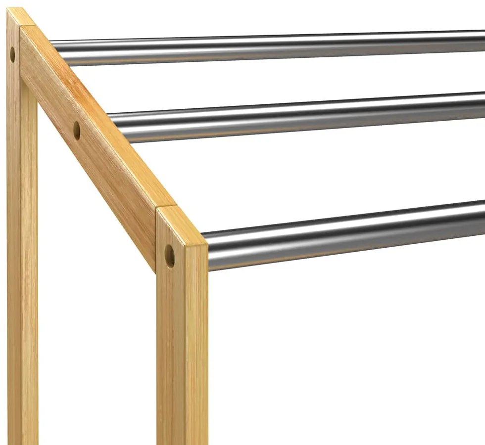 Bambusowy stojak na ręczniki RUBBY z metalowymi drążkami i półką, 51x31x85 cm, brązowo-srebrny Casaria