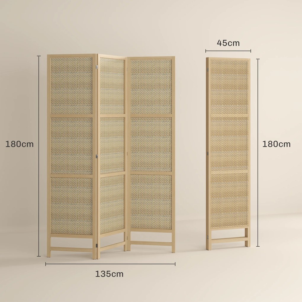 HOMCOM 3-częściowy Parawan, Składany Ekran Ściany o Wysokości 180 cm, Wolnostojąca Przegroda z Ręcznie Tkanej Plecionki dla Domu, Naturalny