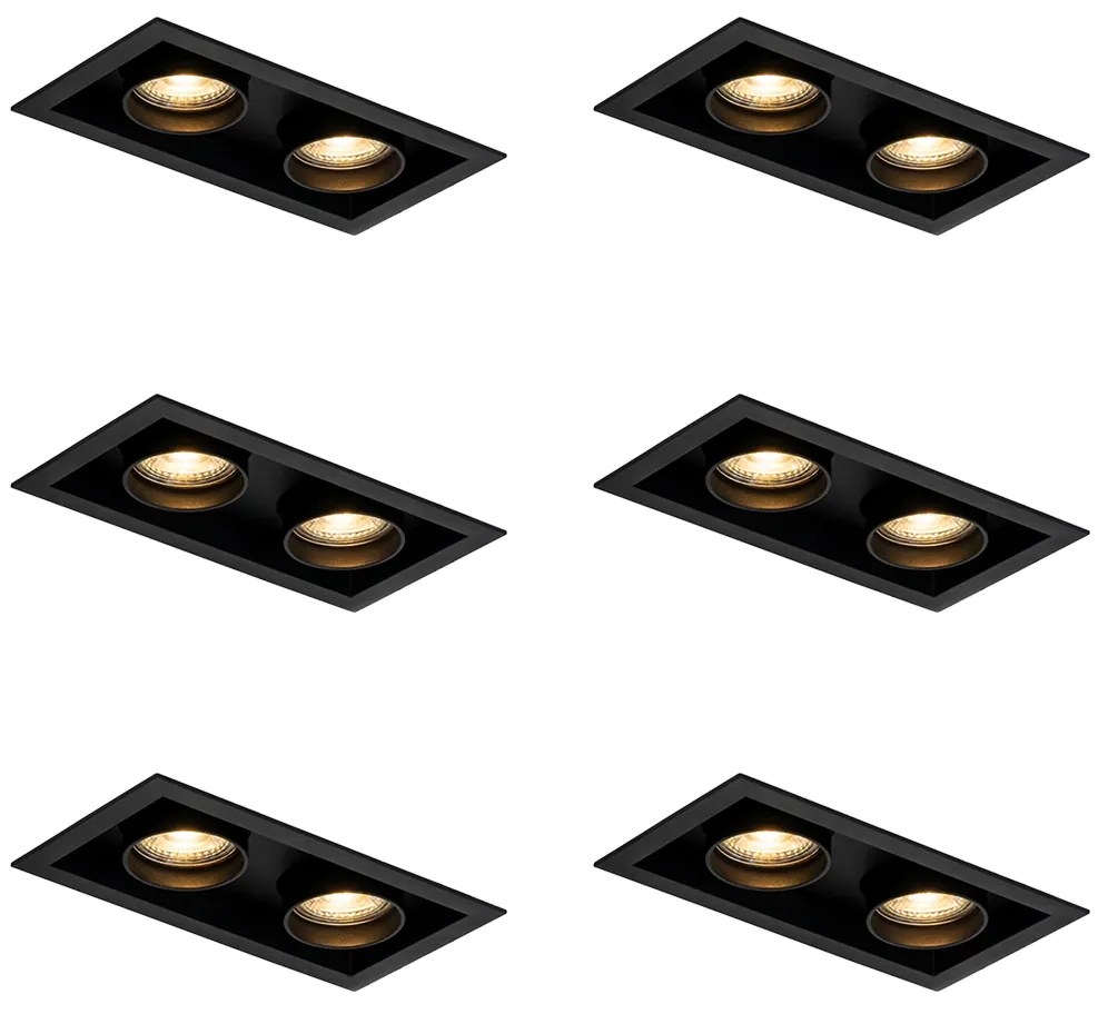 Zestaw 6 nowoczesnych reflektorów wpuszczanych czarnych z regulacją, 2-punktowe - Roof