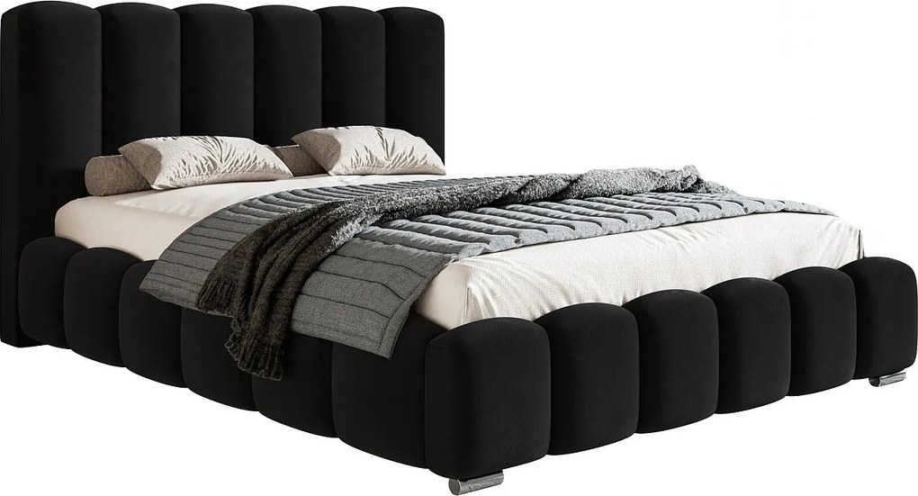 Łóżko dwuosobowe 200x200 cm Pearl - gruba pianka, nowoczesny styl, łóżko z pojemnikiem i metalowym stelażem - czarny (Amor Velvet 4322)