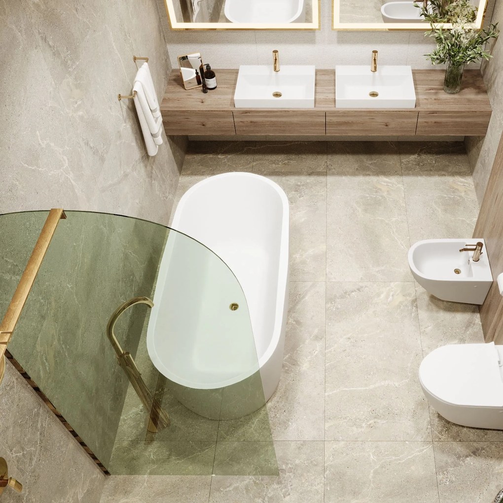 Ścianka prysznicowa WALK IN zielona 8mm półokrągła FIX MOLIS NATURE green oval MASSI I różne rozmiary : Kolor profili kabiny - złoty, Szerokość ścianki - 110 cm , Typ montażu - WALK in FIX (Do ściany)