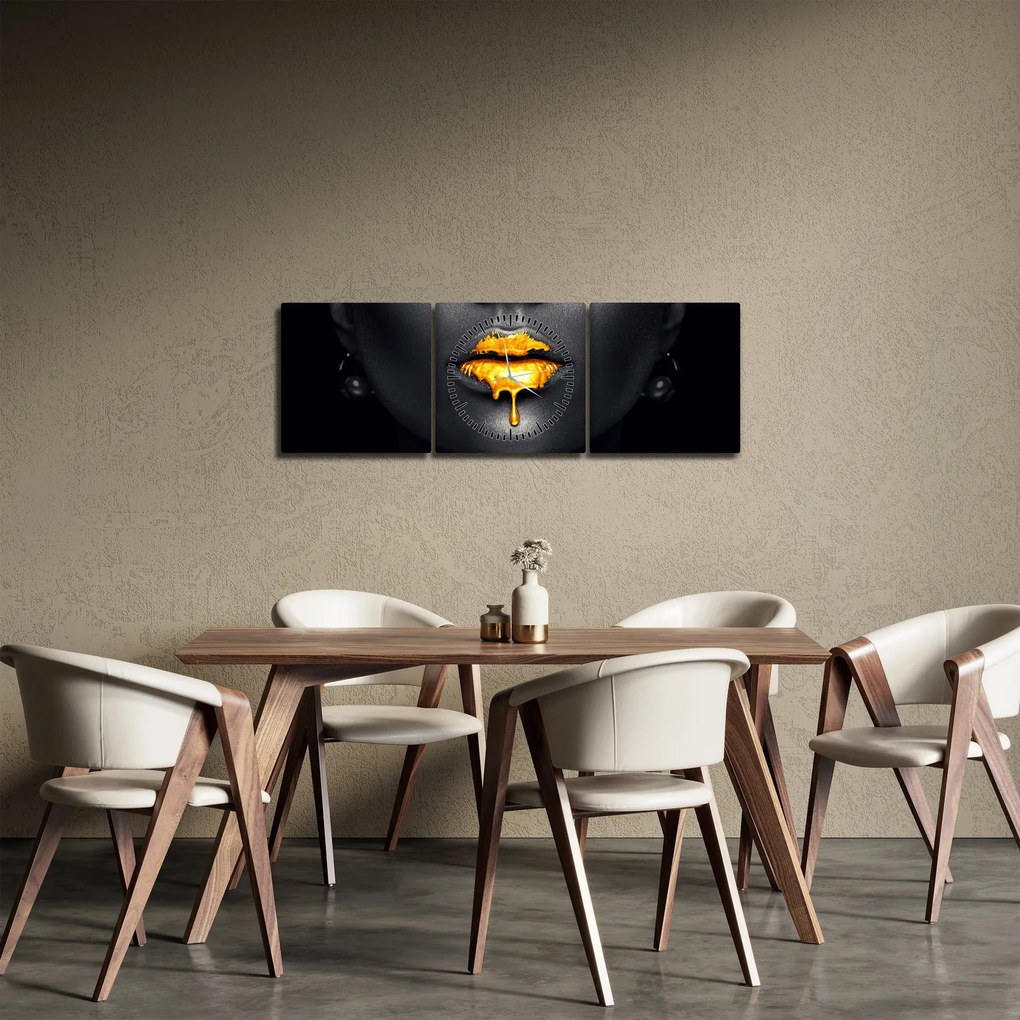 Obraz - Usta kobiety (z zegarem) (90x30 cm)