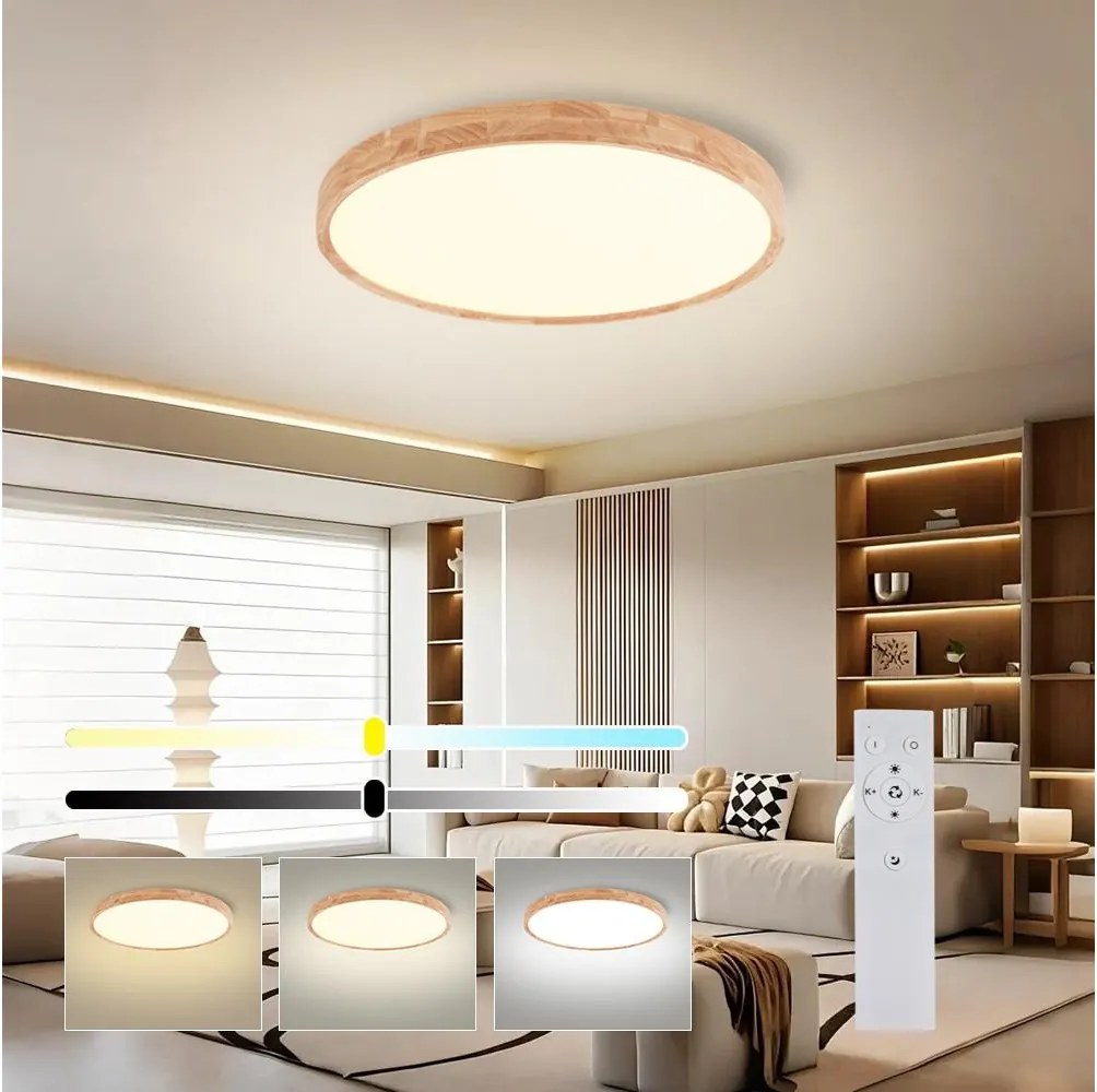 Brilagi - ściemnialna oprawa LED WOODROUND LED/40W/230V 3000-6000K śr. 60 cm+pilot