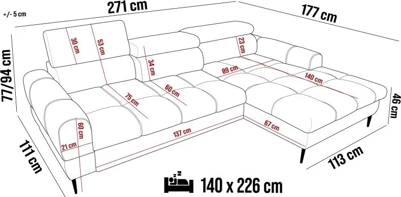 Narożnik VOSS S L Lewostronny z układ spania pojemnikiem WERSAL