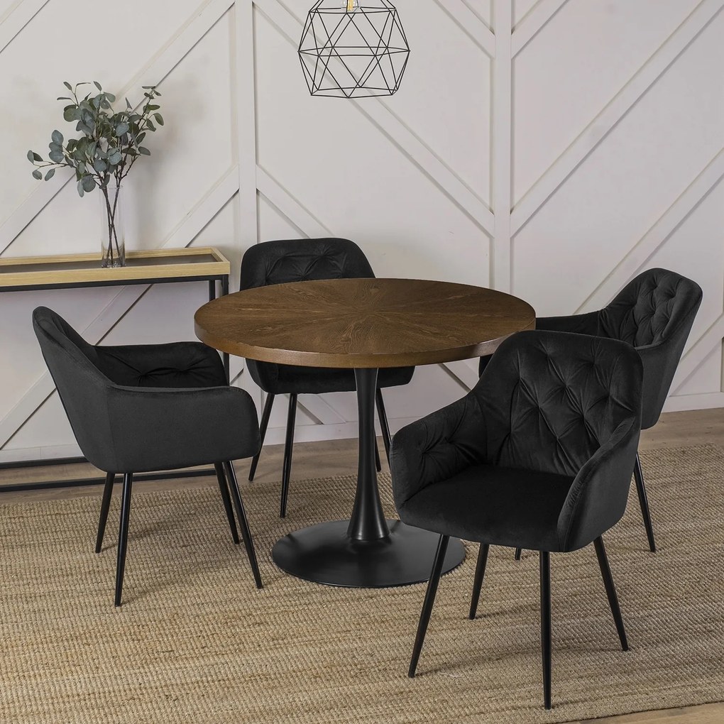 Stół okrągły Lino 100 cm do jadalni, loft, industrialny, orzech