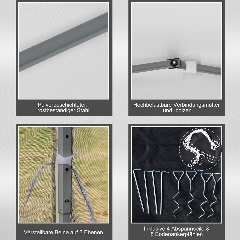 Outsunny Składany Pawilon z Bocznymi Ściankami inklu. Torba, Pawilon Ogrodowy, Metal, Tkanina Oxford, 3 x 3 m, Kremowy