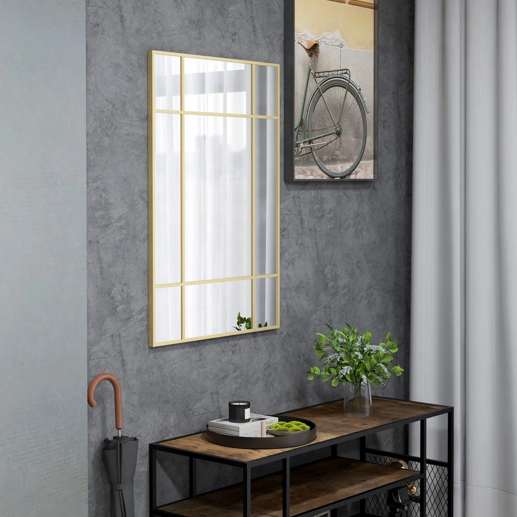 HOMCOM Lustro ścienne, dekoracyjne lustro z metalową ramą, złote pasy, wielowarstwowe szkło, 90S x 2G x 60W cm | Aosom PL