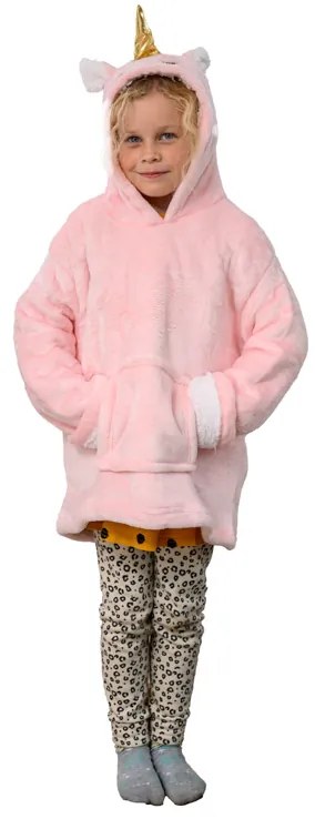Dziecięcy koc bluza z rękawami i kapturem HOODIE UNICORN różowy