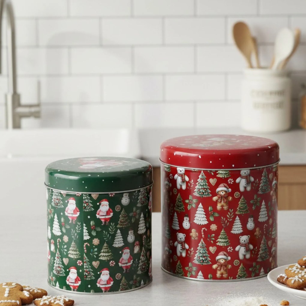 Świąteczny zestaw metalowych pojemników w różnych rozmiarach, 2 szt.