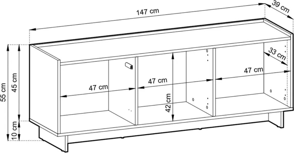 Szafka RTV Vabres 147 cm 3-drzwiowa nowoczesna komoda TV do salonu bez uchwytów
