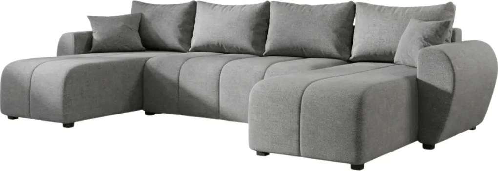 Rozkładana obustronna sofa w kształcie U SEVIO 311x145 cm, szara + 2 poduszki GRATIS
