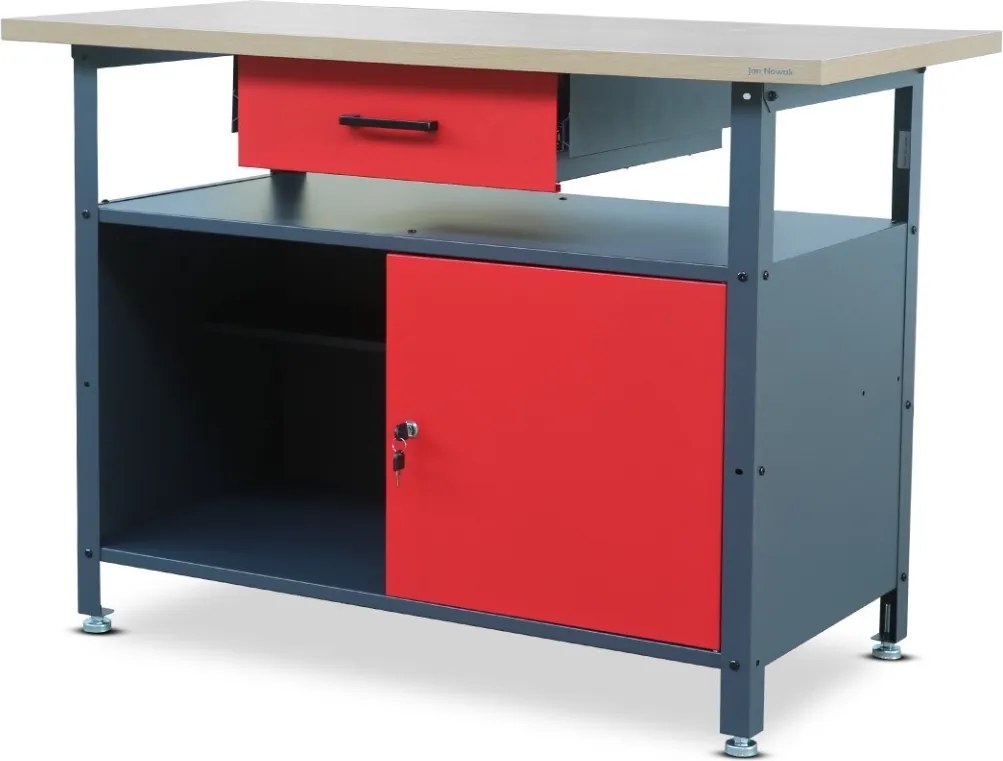 Stół warsztatowy z szafką i szufladą Eric antracytowo-czerwony