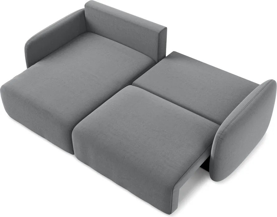 Szary aksamitny rozkładany narożnik ze schowkiem (lewostronny/z szezlongiem) Kalena – Makamii