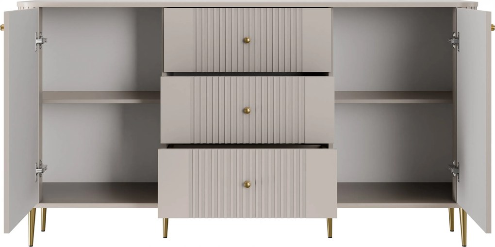 Komoda Vesper 160 cm z szufladami na nóżkach - kaszmir / złote nogi