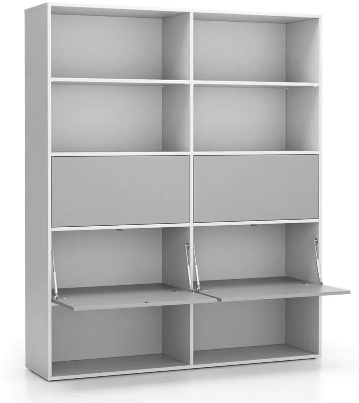 Regał biurowy szeroki LAYERS, 4 schowki, 1582 x 400 x 1905, biały/szary