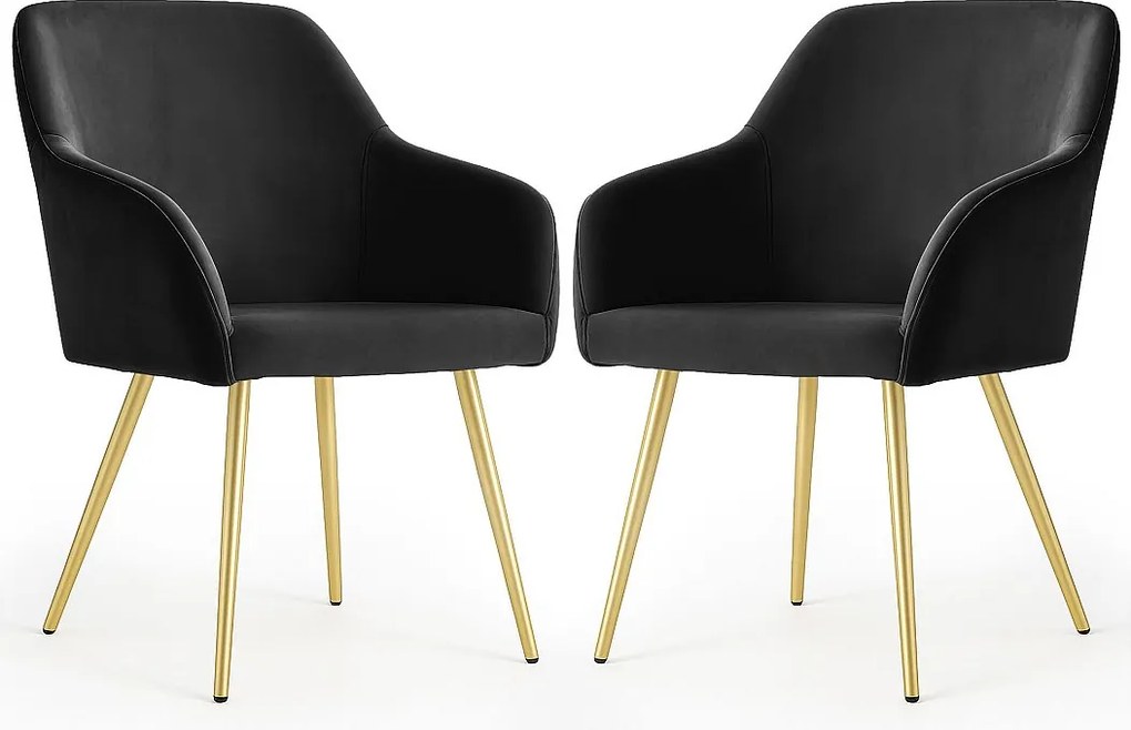 2x Welurowe krzesło tapicerowane gładkie Czarne ESTELLE Złote nogi