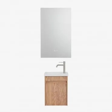 Zestaw Wiszących Mebli Łazienkowych Zintegrowany Z Umywalką Narek Popielaty Brąz & Prostokątny Led I Przeciwmgielny - Sklum