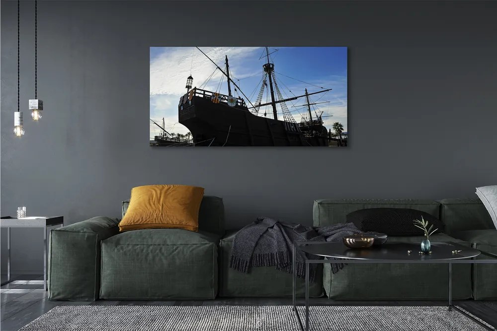 Duży obraz na płótnie Sylwetka Statku pod Niebem