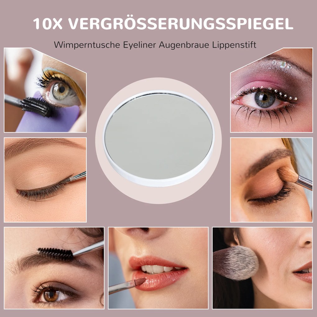 HOMCOM Kosmetyczne Lustro LED, 3 Tryby Światła, Ściemnialne, Sterowanie Dotykowe, USB, 58x48cm, Biały