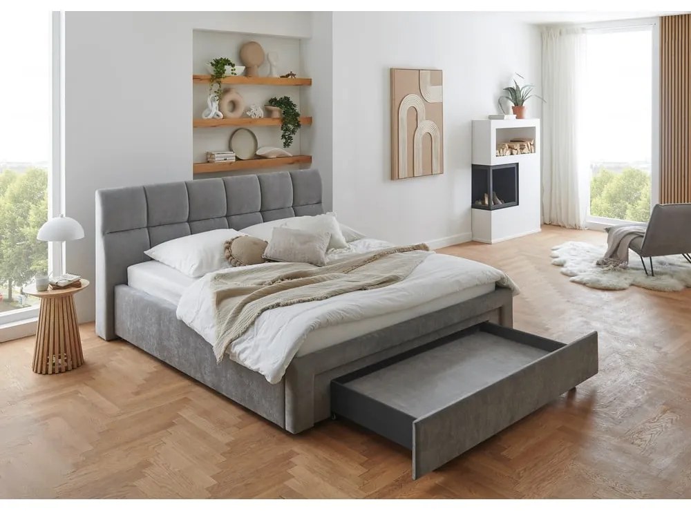 Szare tapicerowane łóżko dwuosobowe bez stelaża 180x200 cm Canyon – Meise Möbel