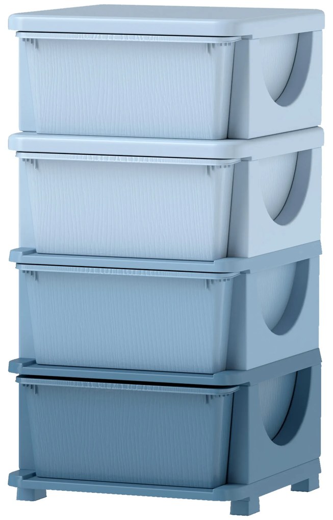 HOMCOM Pudełka do przechowywania dla dzieci, 3 szuflady, zaokrąglone krawędzie, podniesiony design, Plastik, Niebieskie
