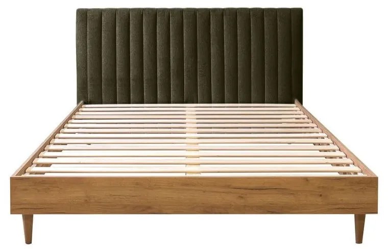 Ciemnozielono-naturalne łóżko dwuosobowe ze stelażem 180x200 cm Oceane – Bobochic Paris