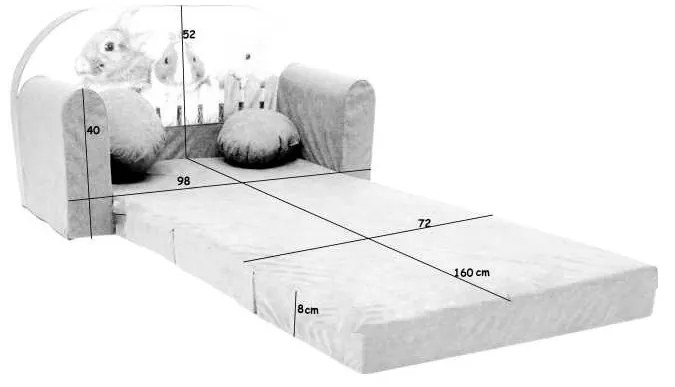 Kanapa/sofka Dla Dziecka, Piankowa Rozkładana 160cm - D3