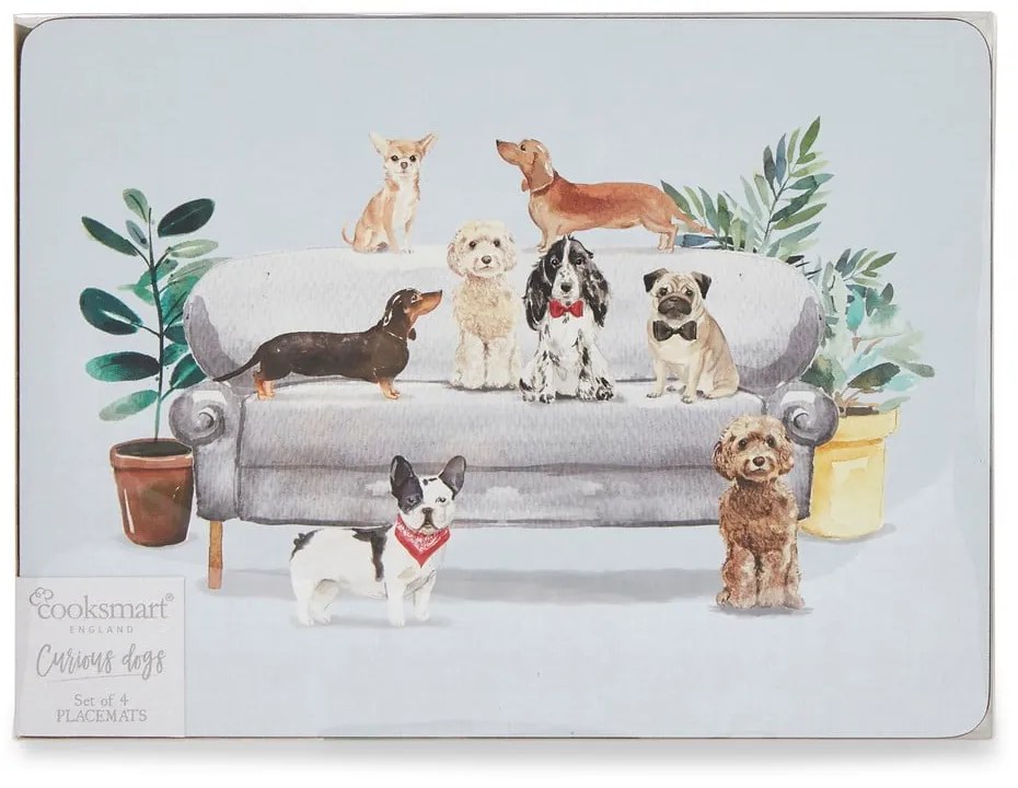 Zestaw 4 korkowych mat stołowych 21.5x29 cm Cooksmart ® Curious Dogs