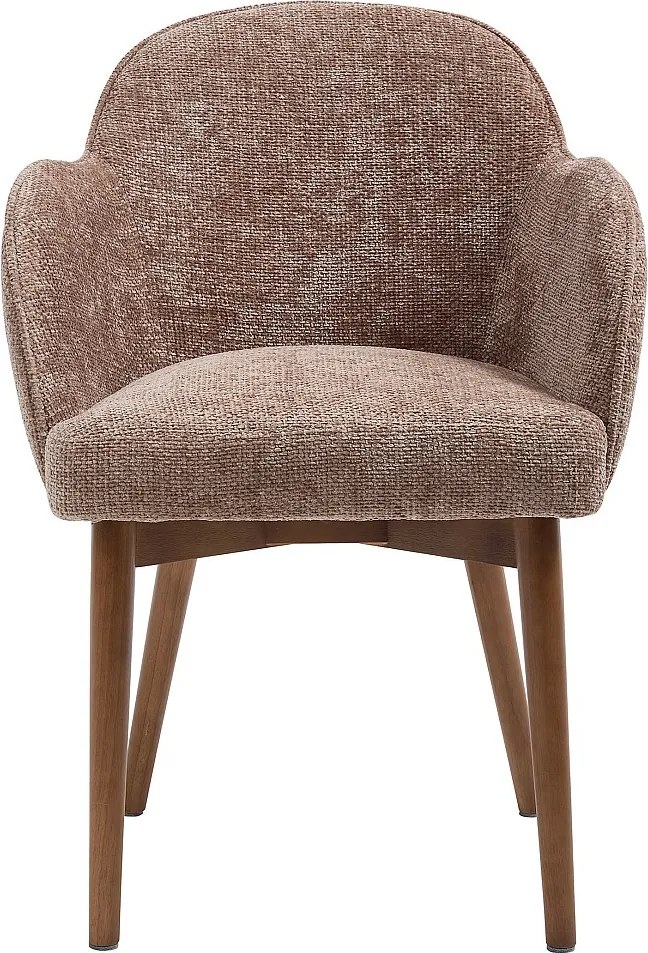 Krzesło z podłokietnikami z teksturowanej tkaniny i drewna kauczukowego - Taupe - MODINIA